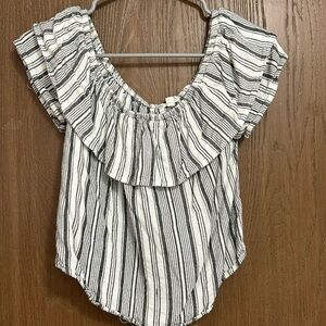Grey/White Striped Off the Shoulder Top